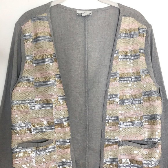 Linen Jacket with Sequins Front - Size S - Picture 2 of 8